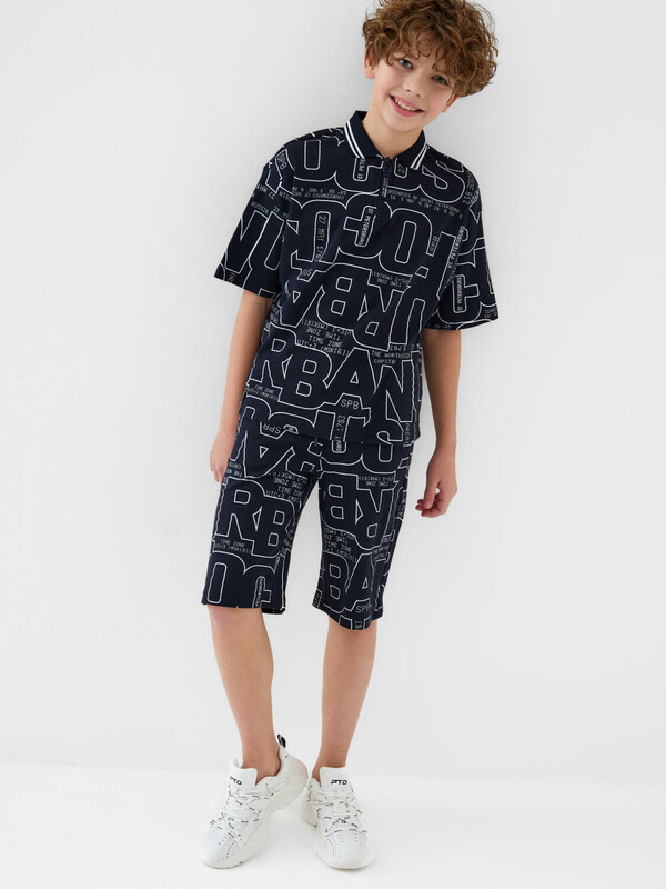 Комплект трикотажный для мальчиков: джемпер с воротником поло, шорты