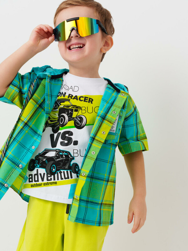 Рубашка текстильная с капюшоном из трикотажа для мальчиков