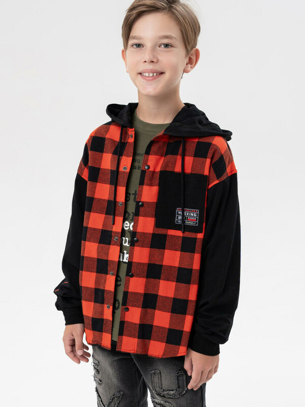 Рубашка текстильная с рукавами и капюшоном из трикотажа для мальчиков