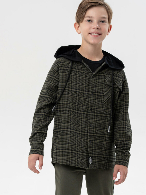 Рубашка текстильная с капюшоном из трикотажа для мальчиков