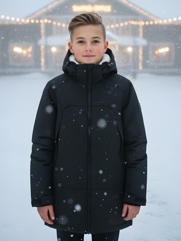 Парка зимняя подростковая для мальчика с капюшоном черного цвета 9533Ch