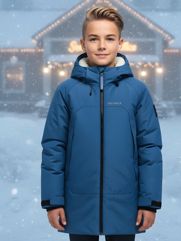 Парка зимняя подростковая для мальчика с капюшоном синего цвета 9533S