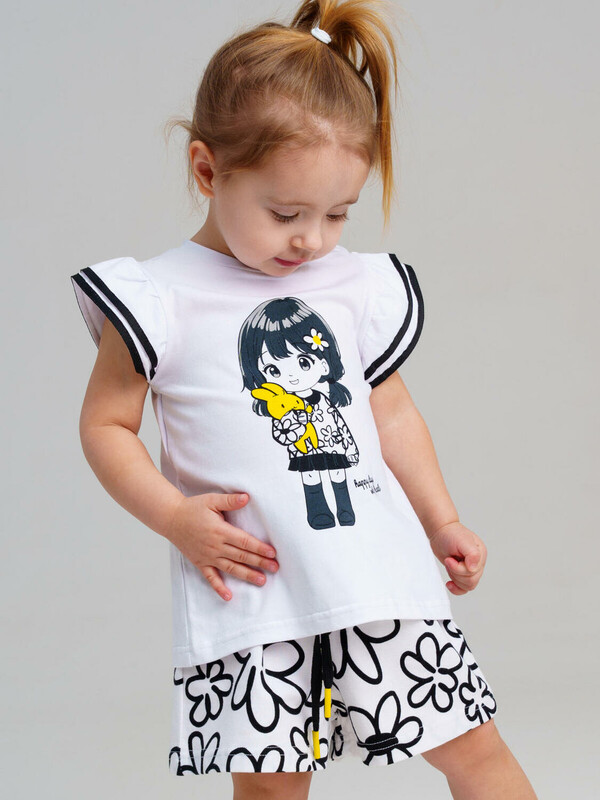 Комплект детский трикотажный для девочек: фуфайка (футболка), шорты