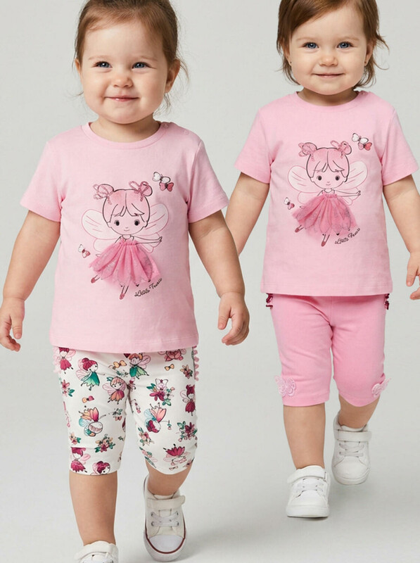 Брюки детские трикотажные для девочек (легинсы укороченные), 2 пары в комплекте