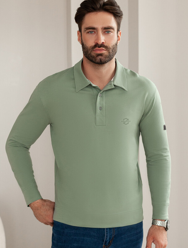 Лонгслив с воротником поло на пуговицах из премиального хлопка с эластаном