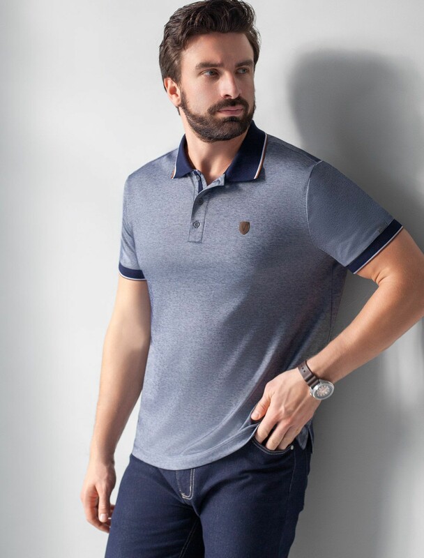 Футболка поло с воротником на пуговтцах из полотна пике с меланжевым плетением с эластаном