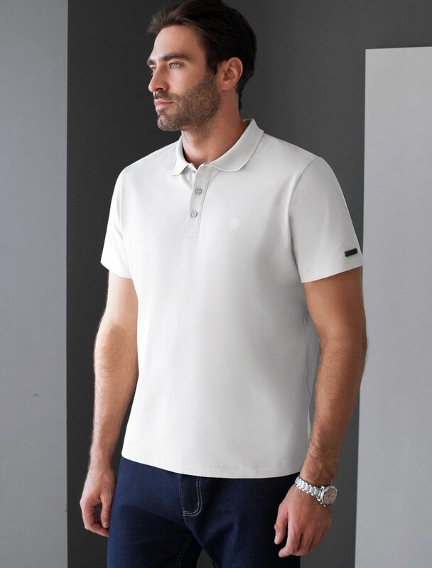 Футболка поло с плетеным воротником на пуговицах из эластичного хлопка