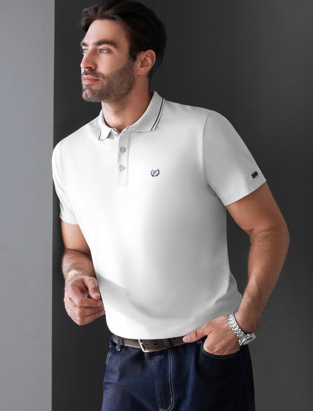 Футболка поло с плетеным воротником на пуговицах из эластичного хлопка