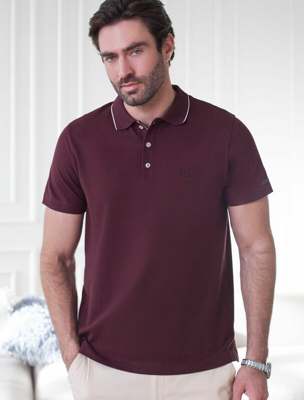 Футболка поло с плетеным воротником на пуговицах из эластичного хлопка