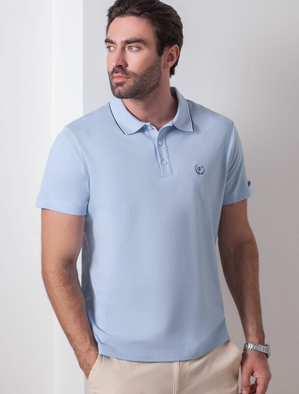 Футболка поло с плетеным воротником на пуговицах из эластичного хлопка