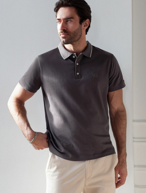 Футболка поло с плетеным воротником на пуговицах из эластичного хлопка