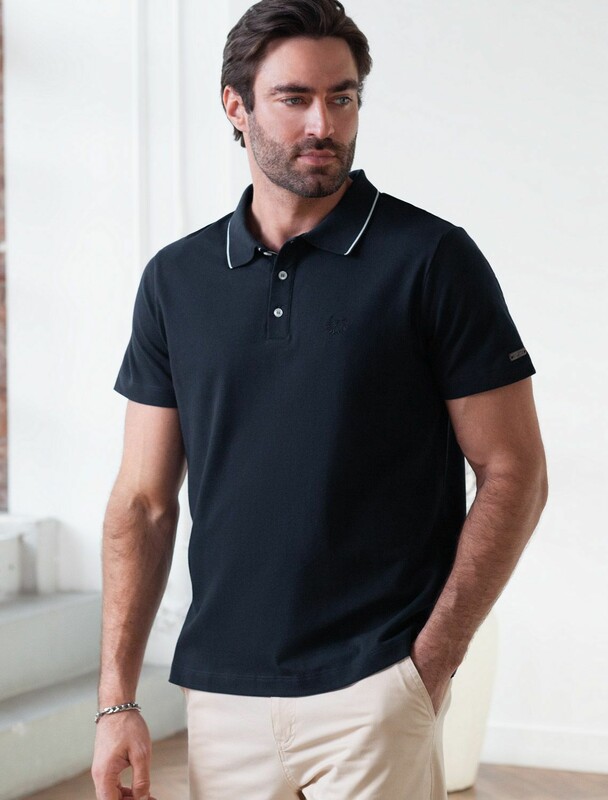 Футболка поло с плетеным воротником на пуговицах из эластичного хлопка