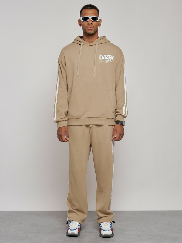 Спортивный костюм мужской трикотажный демисезонный бежевого цвета 12006B