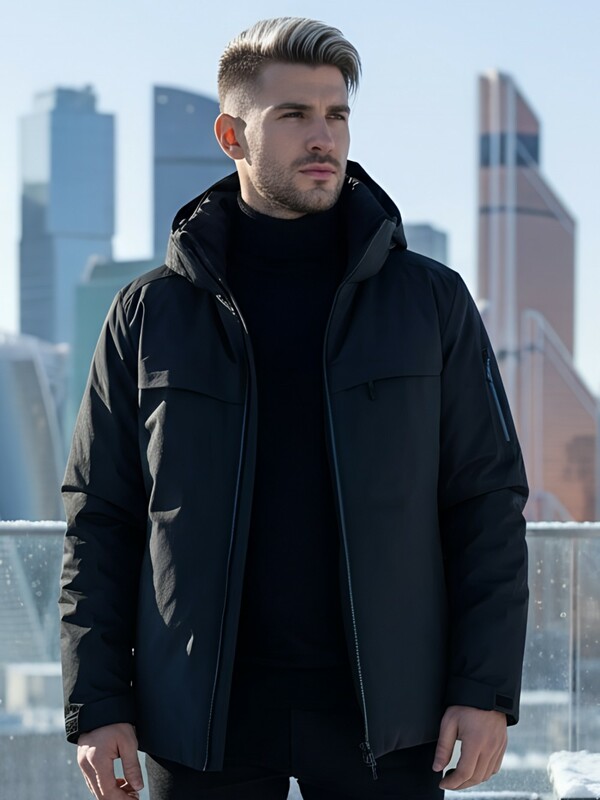 Горнолыжная куртка мужская зимняя черного цвета 2412Ch