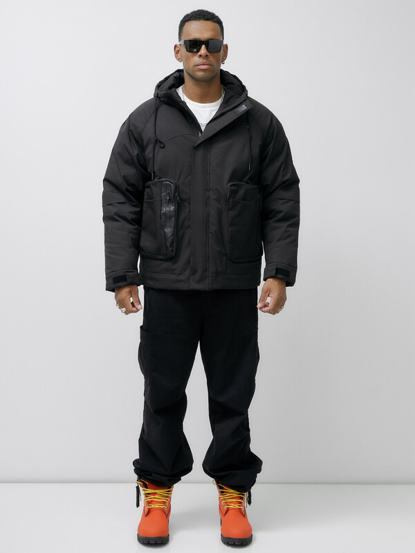 Куртка молодежная мужская зимняя с капюшоном черного цвета 25313_1Ch