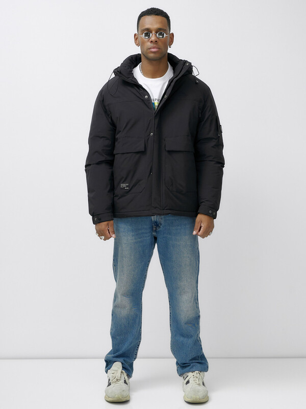 Куртка спортивная мужская зимняя большого размера  черного цвета 632Ch