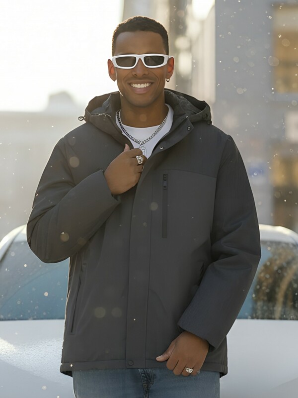 Куртка спортивная мужская зимняя большого размера темно-серого цвета 66613TC