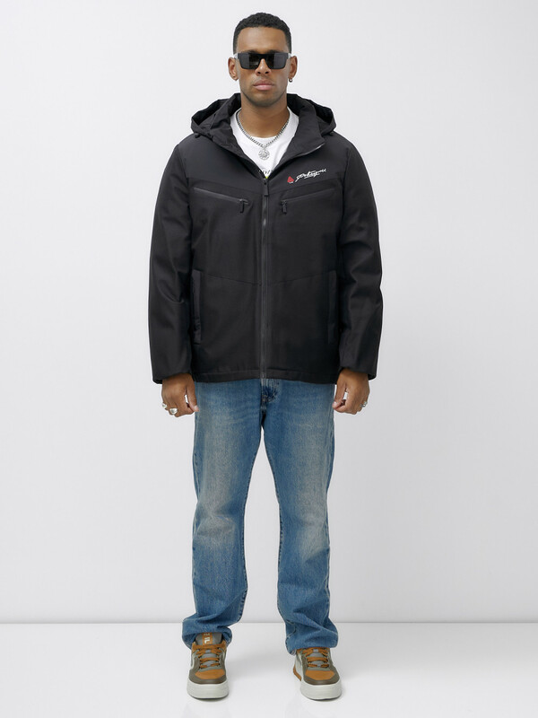 Куртка спортивная мужская зимняя большого размера черного цвета 66616Ch