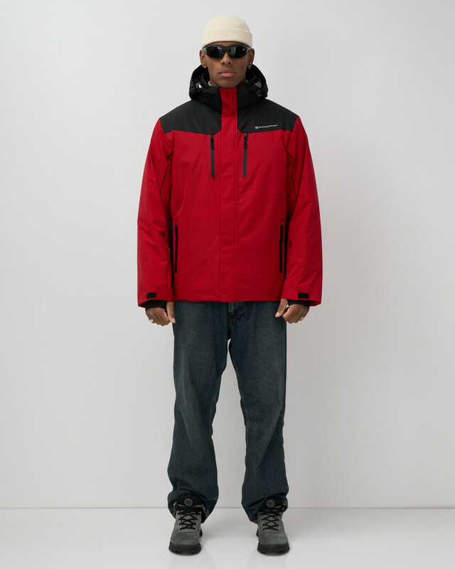 Горнолыжная куртка мужская зимняя красного цвета 7611Kr