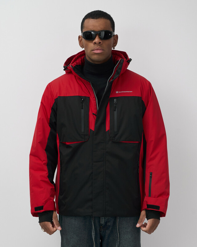 Горнолыжная куртка мужская зимняя красного цвета 7616Kr