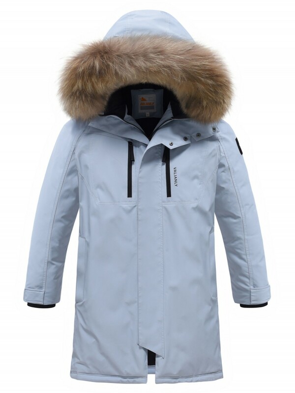 Парка зимняя мужская с капюшоном и мехом енот синего цвета 9537-1S