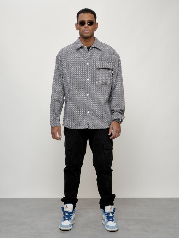 Ветровка рубашка мужская букле серого цвета 58375Sr