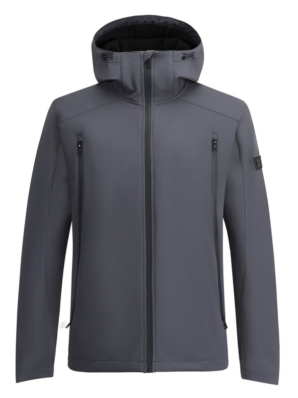 Ветровка мужская софтшелл виндстоппер с капюшоном спортивная темно-серого цвета 9613_1TC