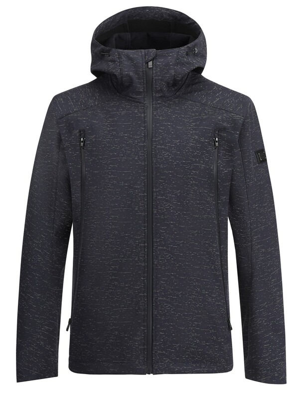 Ветровка мужская софтшелл виндстоппер с капюшоном спортивная темно-синего цвета 9613_2TS