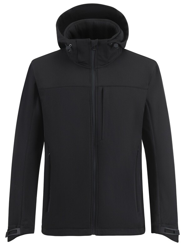 Ветровка мужская софтшелл виндстоппер с капюшоном спортивная черного цвета 9615_1Ch