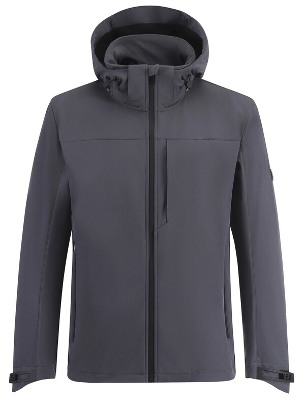 Ветровка мужская софтшелл виндстоппер с капюшоном спортивная темно-серого цвета 9615_1TC