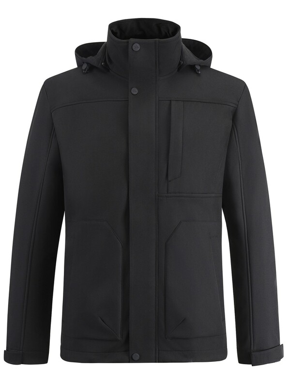 Ветровка мужская софтшелл виндстоппер с капюшоном спортивная черного цвета 9617_1Ch