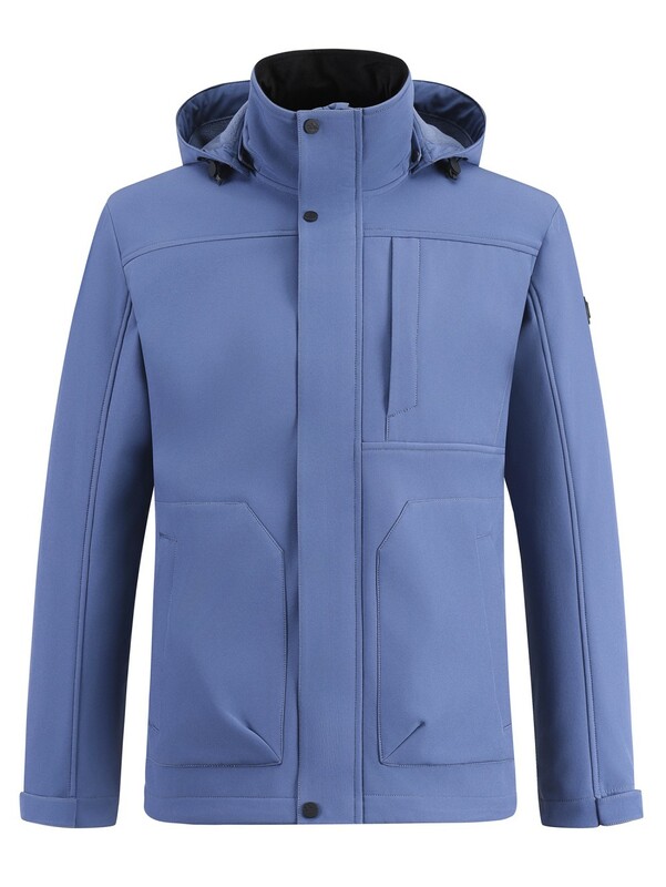 Ветровка мужская софтшелл виндстоппер с капюшоном спортивная синего цвета 9617_1S