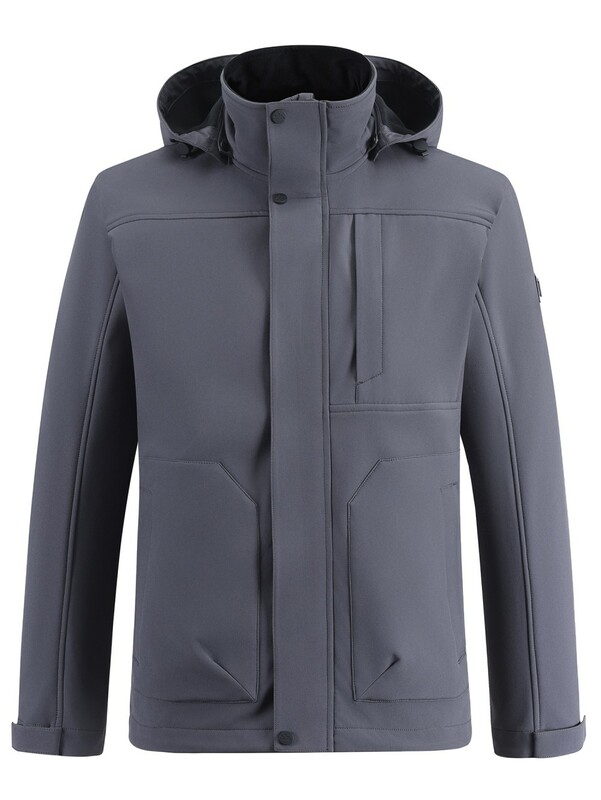 Ветровка мужская софтшелл виндстоппер с капюшоном спортивная темно-серого цвета 9617_1TC