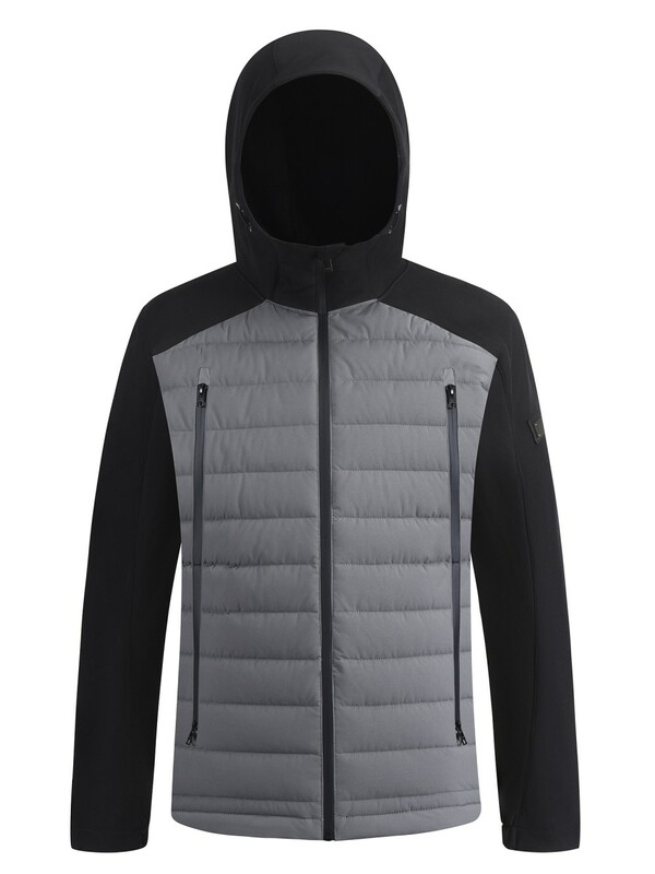 Куртка мужская гибридная стёганая с капюшоном с графеновой подкладкой серого цвета 9627_1Sr
