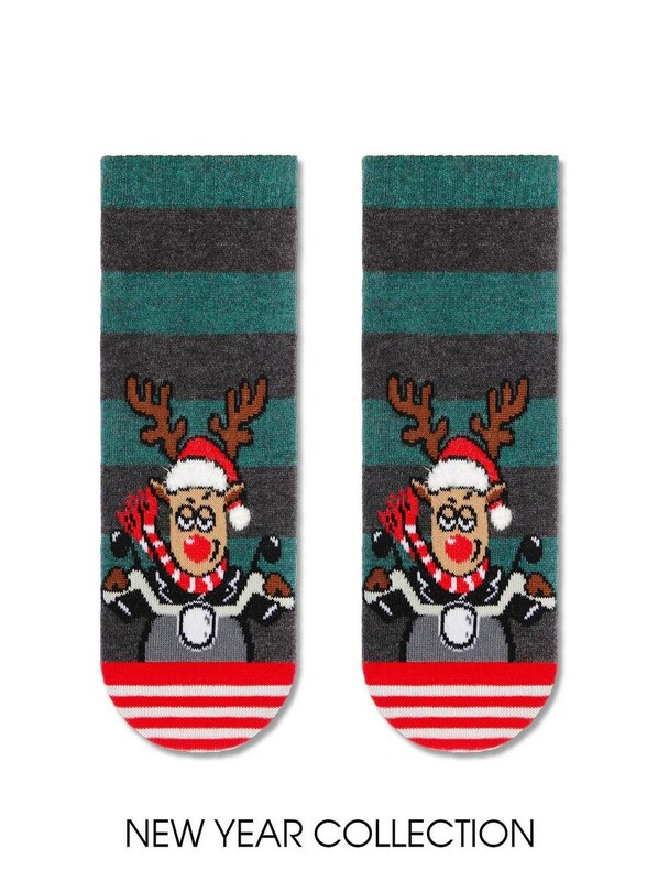 Новогодние CONTE-KIDS NEW YEAR Новогодние короткие носки "Рудольф" с пушистой нитью
