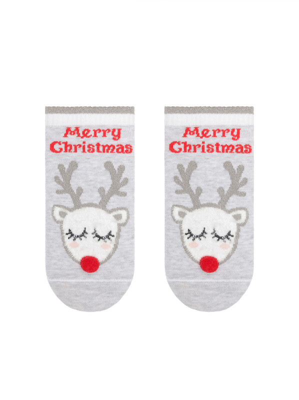 Новогодние CONTE-KIDS NEW YEAR Новогодние короткие носки "Рудольф" с люрексом, стразами и помпоном