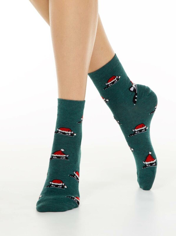 Новогодние CONTE NEW YEAR Новогодние носки с пушистой нитью «Xmas cat»