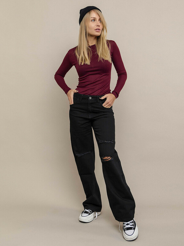 Джинсы трубы с рваными коленями (010_ДЛ24)