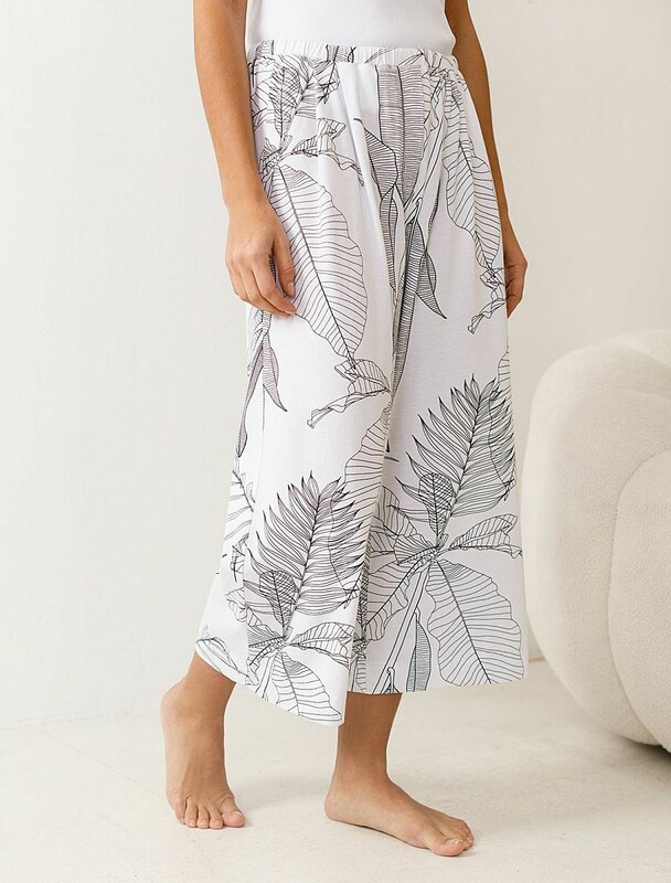 Укороченные широкие брюки кюлоты c принтом на резинке из 100% хлопка