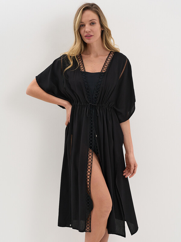 Туники пляжные Туники пляжные Si 0613K VISCOSA Туника пляжная жен.(кимоно на кулиске с отделкой) удл