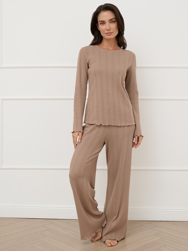 Пижамы Пижамы OmD 0244D POINTELLE Пижама жен. (Лонгслив+Брюки широкие с гульфиком), СО