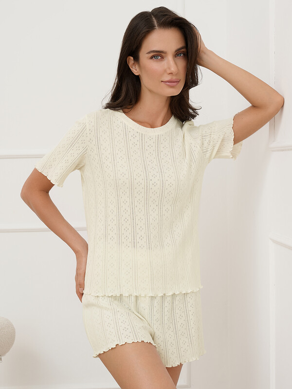 Пижамы Пижамы OmD 0260D POINTELLE Пижама жен. (Футболка+Шорты с гульфиком), СО