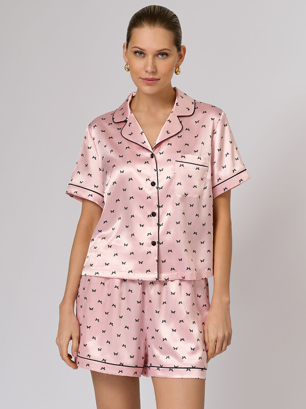 Пижамы Пижамы OmD 0320D PINK LOVE Пижама принт. жен.(Рубашка укороченная +шорты), PL