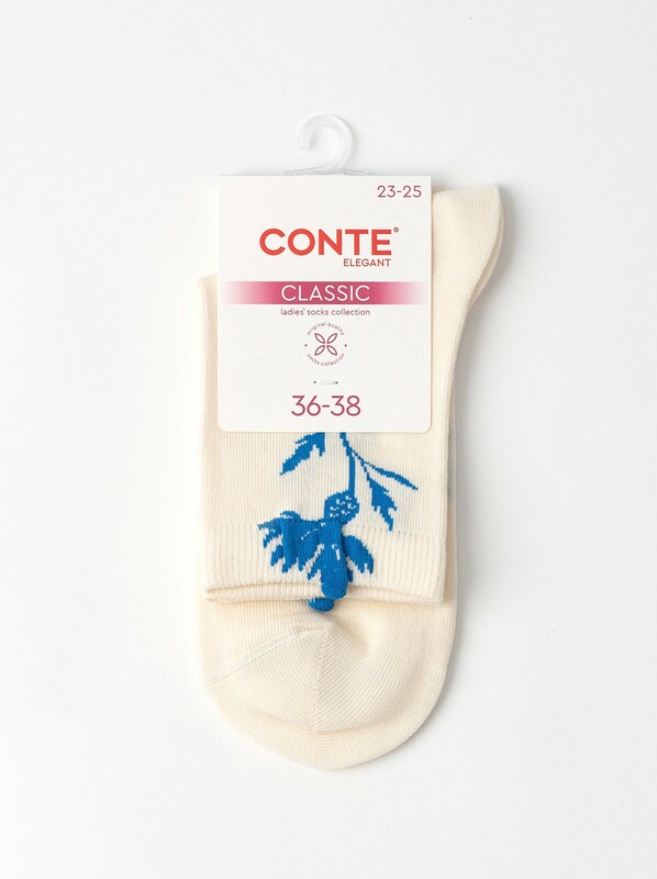 Классические CONTE CLASSIC Удлинённые носки женские из хлопка с пикотом «Василёк»