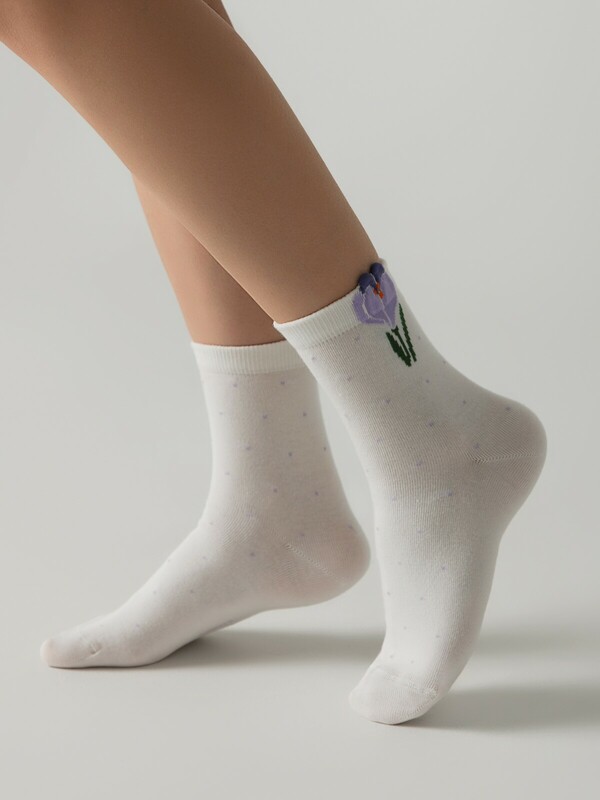 Классические CONTE CLASSIC Удлинённые носки женские из хлопка с пикотом «Крокус»