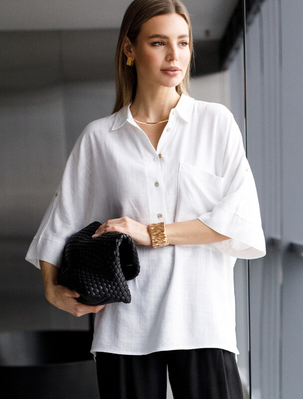 Блузка с цельнокроеным рукавом  изо льна с вискозой