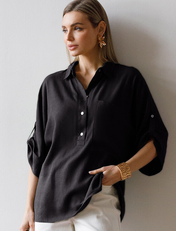 Блузка с цельнокроеным рукавом  изо льна с вискозой