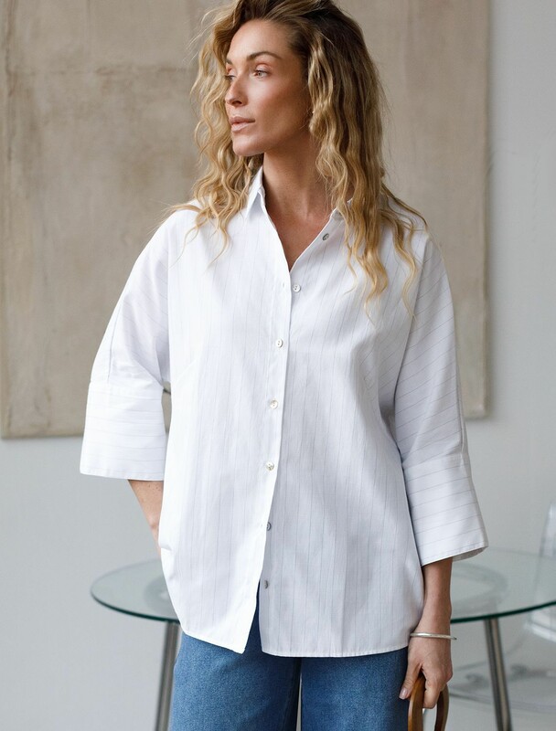 Блузка с цельнокроеным рукавом 3/4 из эластичного хлопка