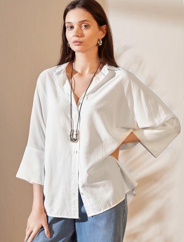 Блузка с цельнокроеным рукавом 3/4 из эластичного хлопка