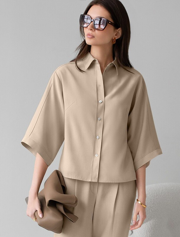 Блузка с широкими рукавами 3/4 из плотного лиоцелла